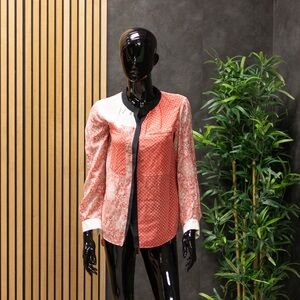 Rebecca Taylor Red Paisley Silk Button Down Blouse, Size 4